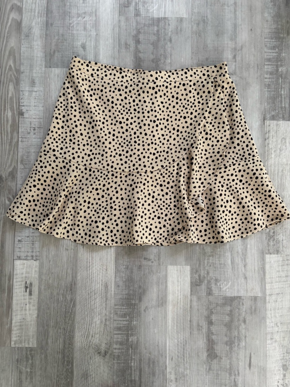 Altar'd State Beige Polka Dot Ruffle Skater‎ Skirt